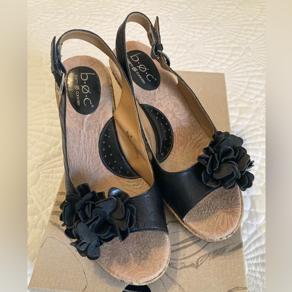 Boc Black Wedge Sandals 8M